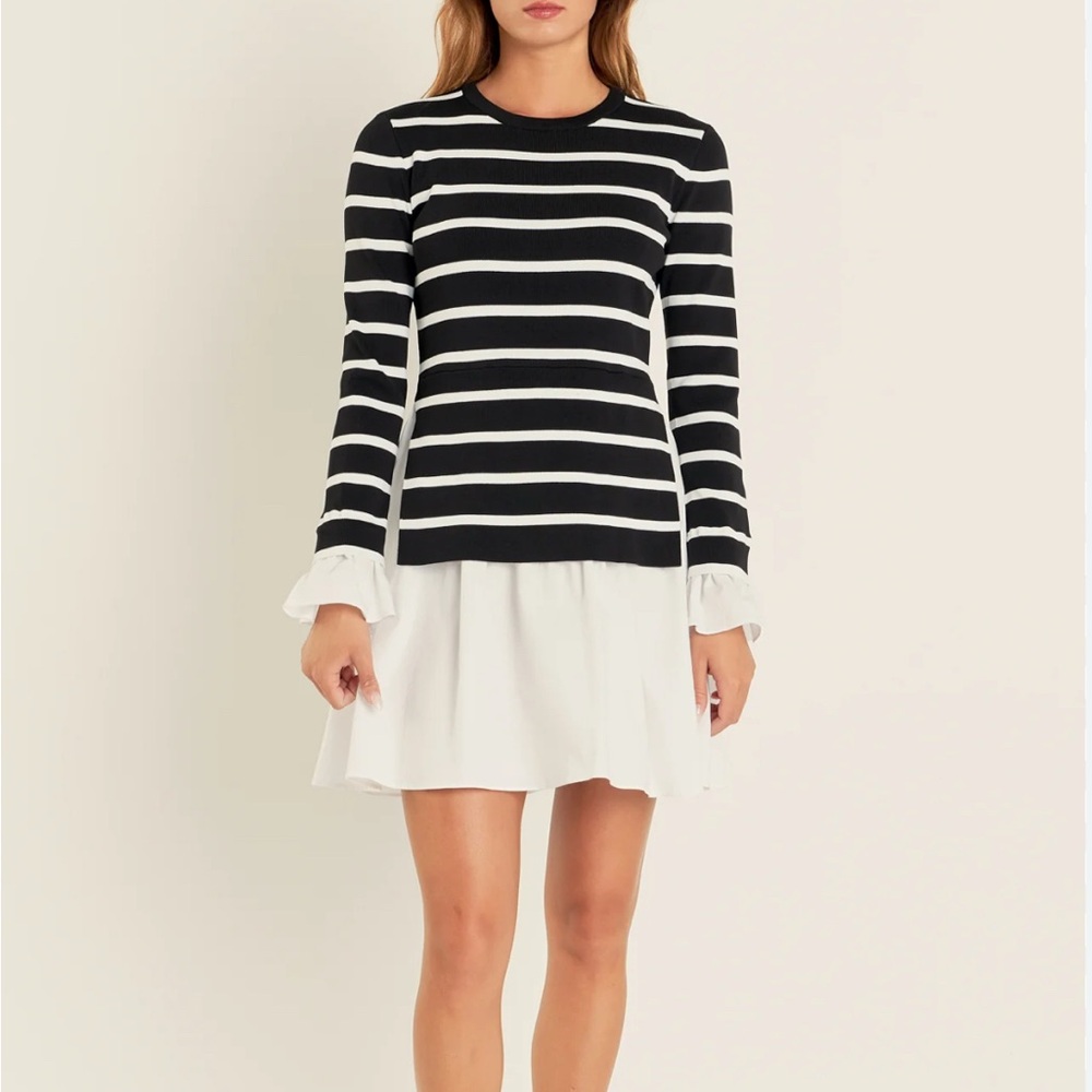 English Factory I L I Black and White Striped Twofer Tunic/Minidress
